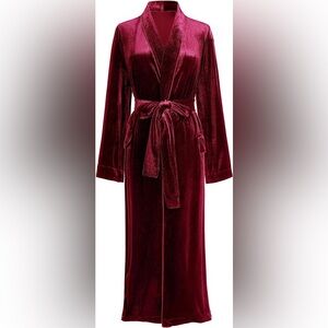 (NEW) Velvet long shawl collar Robe - Berry.